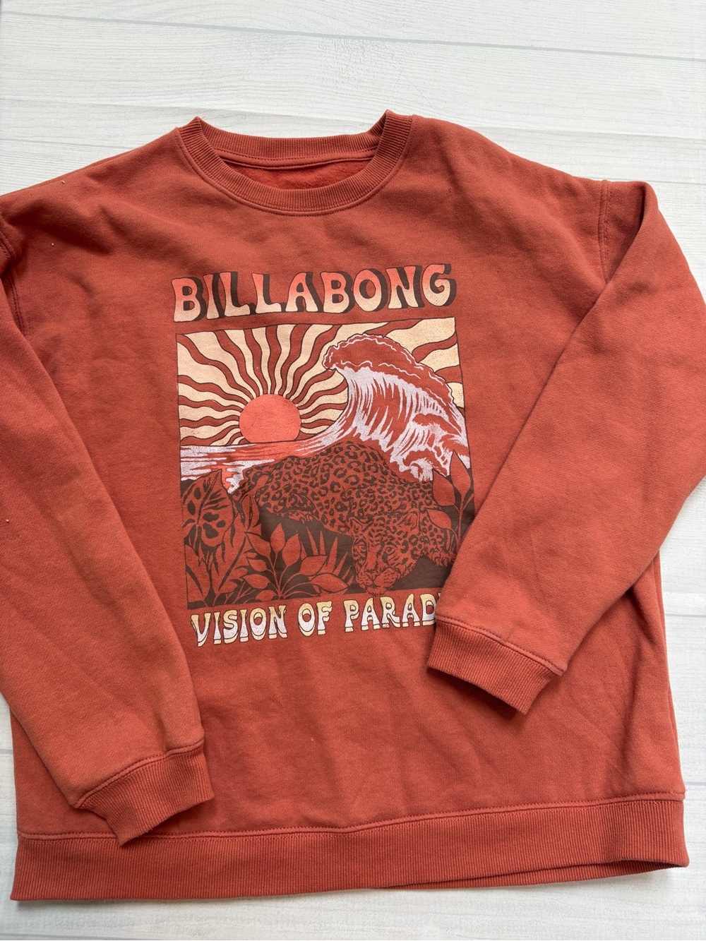 Billabong Rust Orange 'Vision of Paradise' Graphic Crewneck Sweatshirt